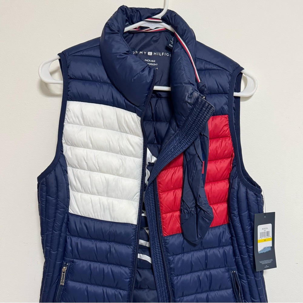 Tommy Hilfiger Blue Quilted Vest with Red and White Panels